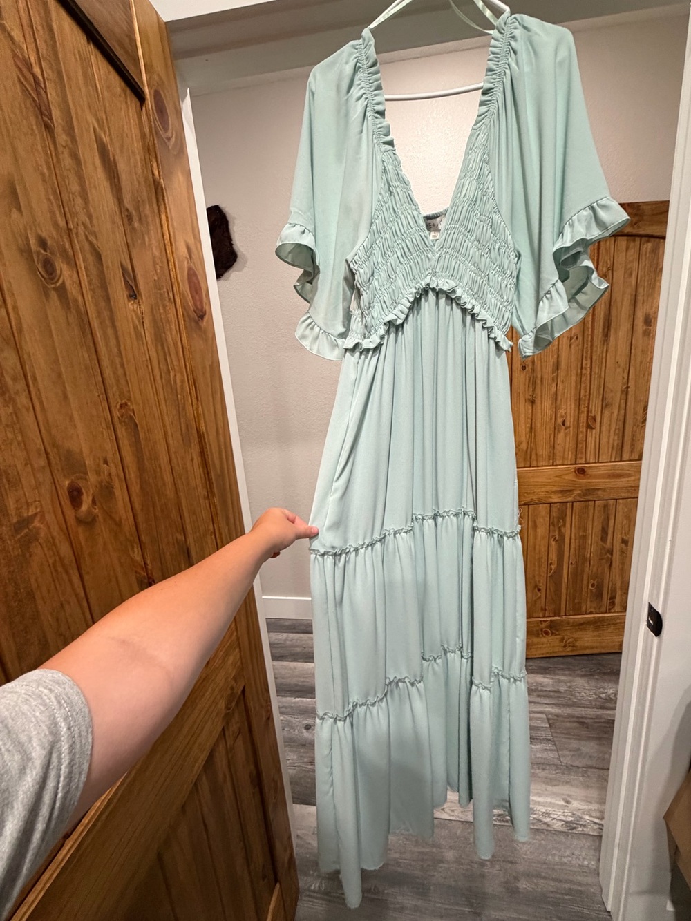 Smocked V-Neck Maxi Dress in Mint